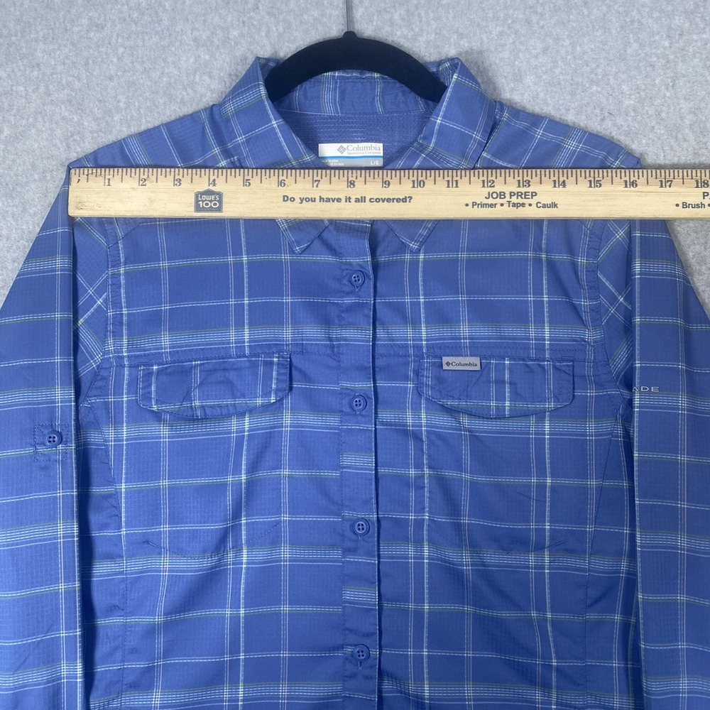 Columbia Button Down Shirt Womens Large Blue Plaid Omni-Shade Long Sleeve Hiking - Picture 14 of 15
